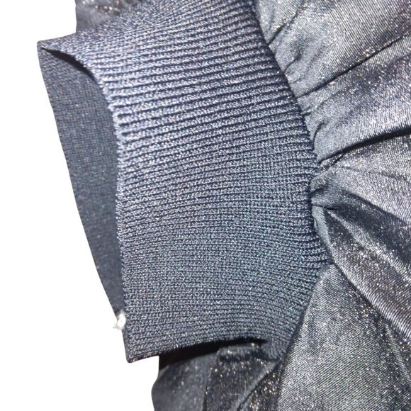 PASTEL COLLECTIONS BLACK KNIT MIDI DRESS W/ SHEER PUFF SLEEVES & CRYSTAL HEART - Picture 6 of 7